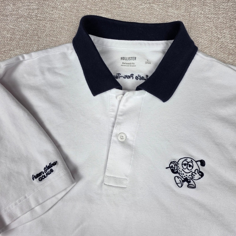 Hollister Mens Relaxed Fit Polo Shirt White Green‎ & Mellow Golf Club Large L